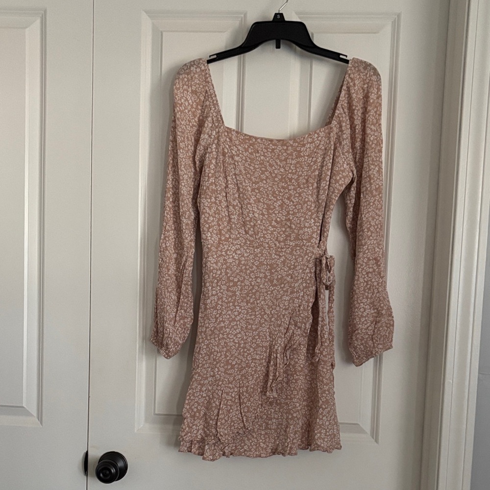 Altar'd State Floral Long Sleeve Dress in Tan
